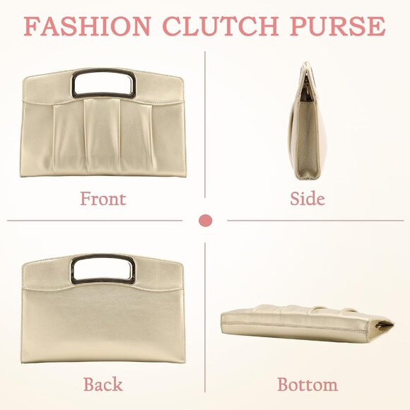 Chic Pleated Evening Clutch for Women - Versatile Handbag with Zipper Closure - Picture 7 of 7